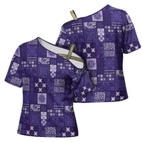 Vintage Hawaiian Quilting Patterns Cross Shoulder Shirt Purple Style Tribal Fabric Patchwork LT9 - Polynesian Pride
