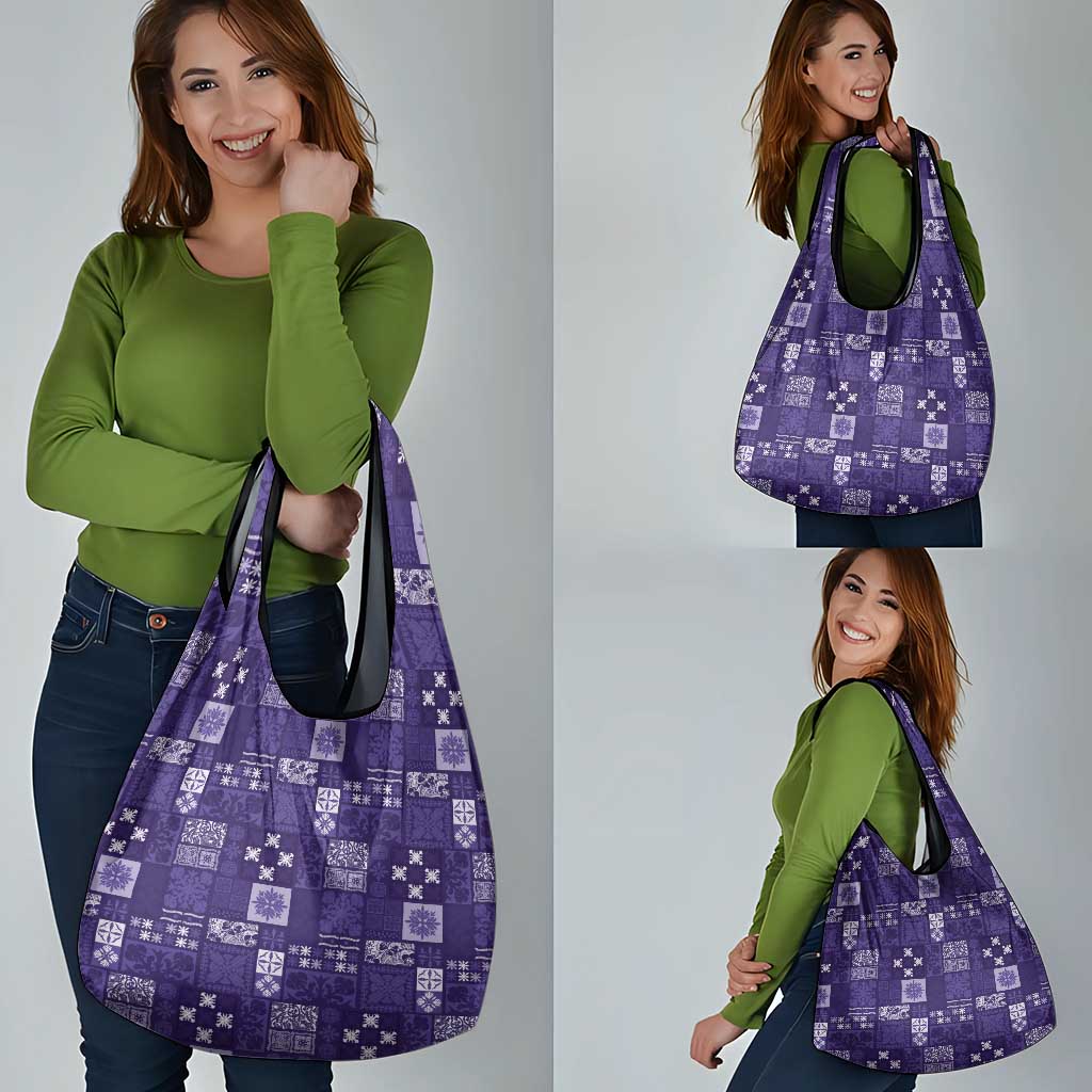 Vintage Hawaiian Quilting Patterns Grocery Bag Purple Style Tribal Fabric Patchwork LT9 - Polynesian Pride