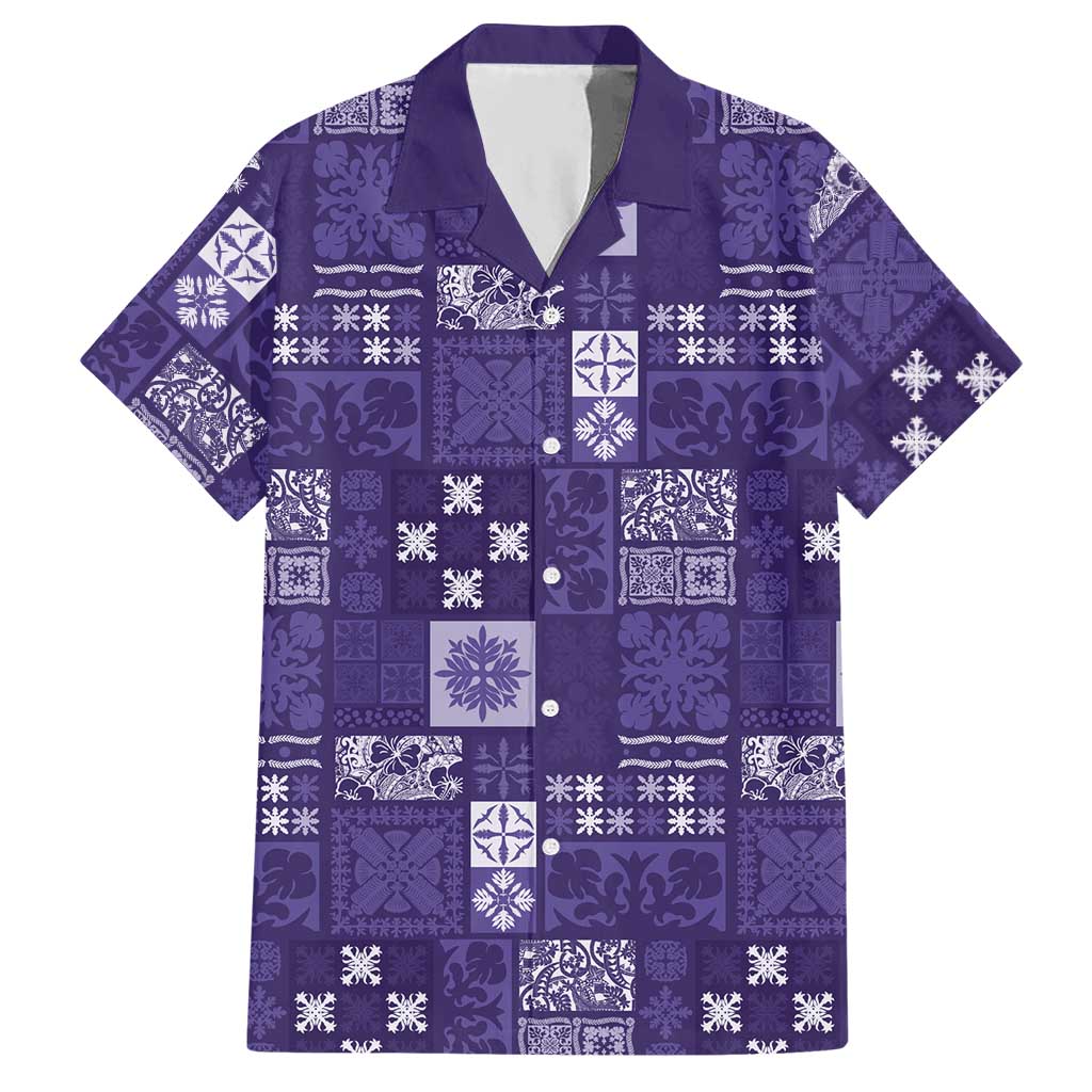 Vintage Hawaiian Quilting Patterns Hawaiian Shirt Purple Style Tribal Fabric Patchwork LT9 Purple - Polynesian Pride