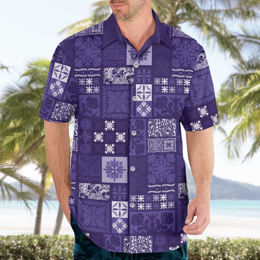 Vintage Hawaiian Quilting Patterns Hawaiian Shirt Purple Style Tribal Fabric Patchwork LT9 - Polynesian Pride