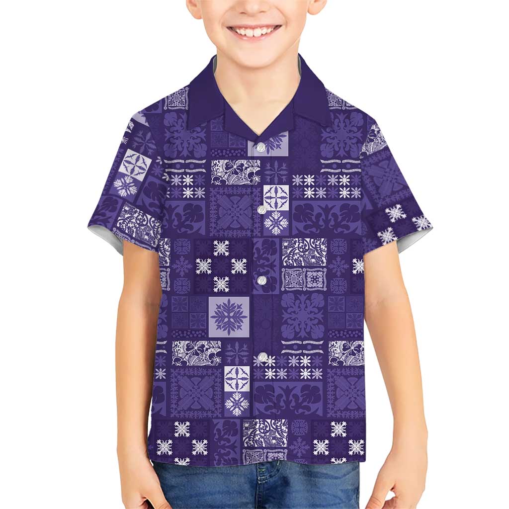 Vintage Hawaiian Quilting Patterns Hawaiian Shirt Purple Style Tribal Fabric Patchwork LT9 - Polynesian Pride