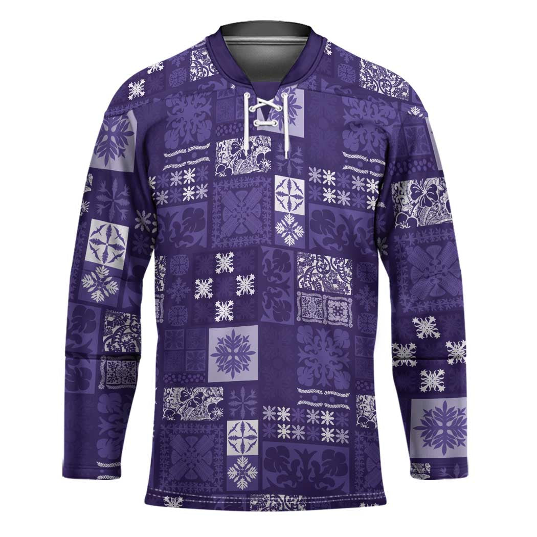 Vintage Hawaiian Quilting Patterns Hockey Jersey Purple Style Tribal Fabric Patchwork LT9 Unisex Purple - Polynesian Pride