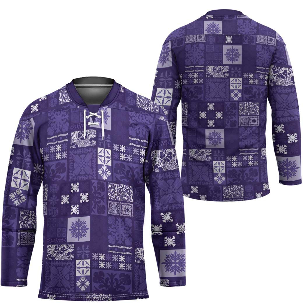 Vintage Hawaiian Quilting Patterns Hockey Jersey Purple Style Tribal Fabric Patchwork LT9 - Polynesian Pride