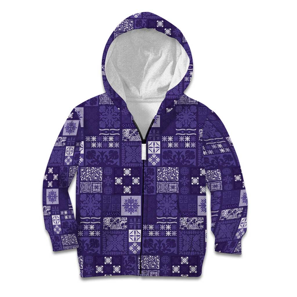 Vintage Hawaiian Quilting Patterns Kid Hoodie Purple Style Tribal Fabric Patchwork LT9 Zip Hoodie Purple - Polynesian Pride