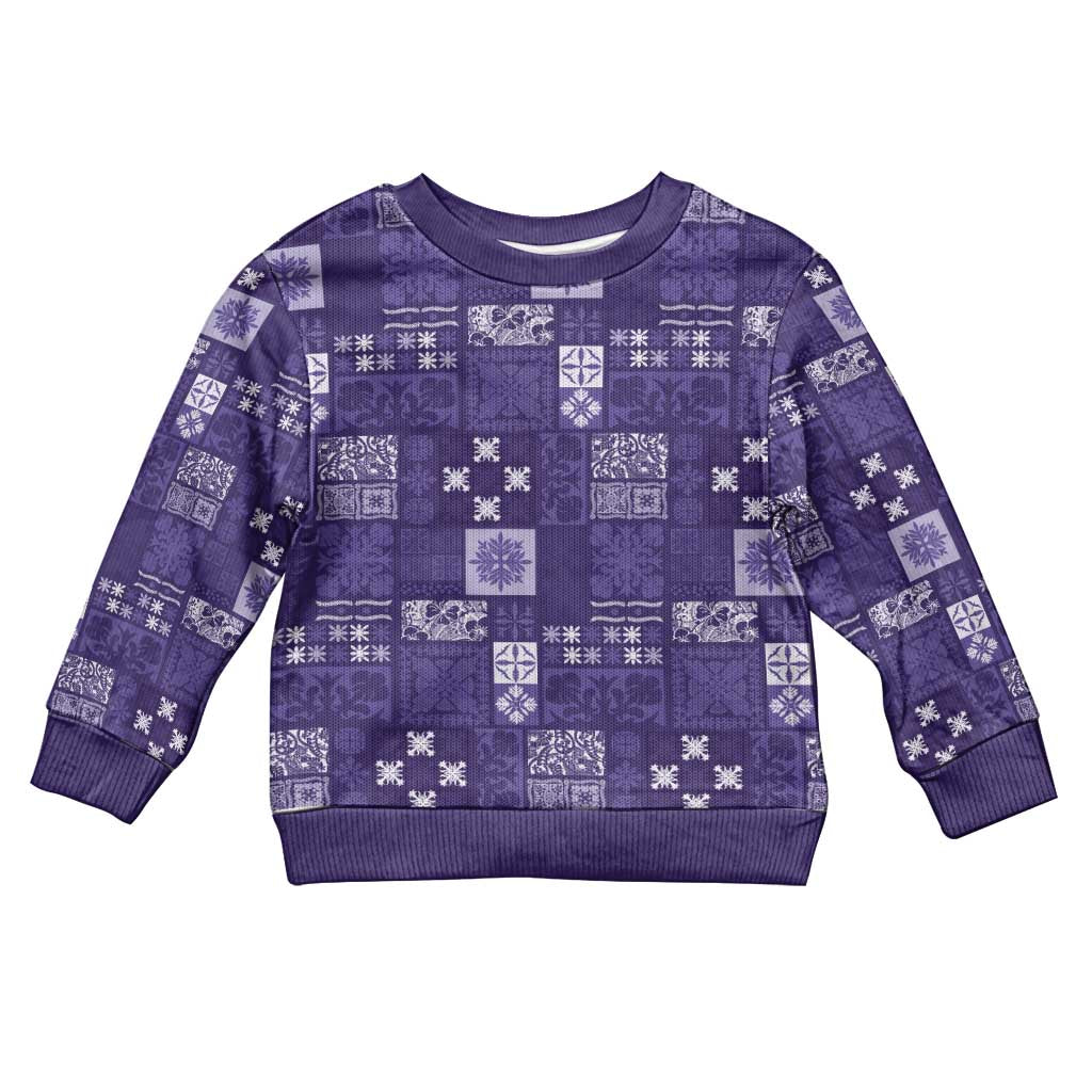 Vintage Hawaiian Quilting Patterns Kid Ugly Christmas Sweater Purple Style Tribal Fabric Patchwork LT9 Kid Purple - Polynesian Pride