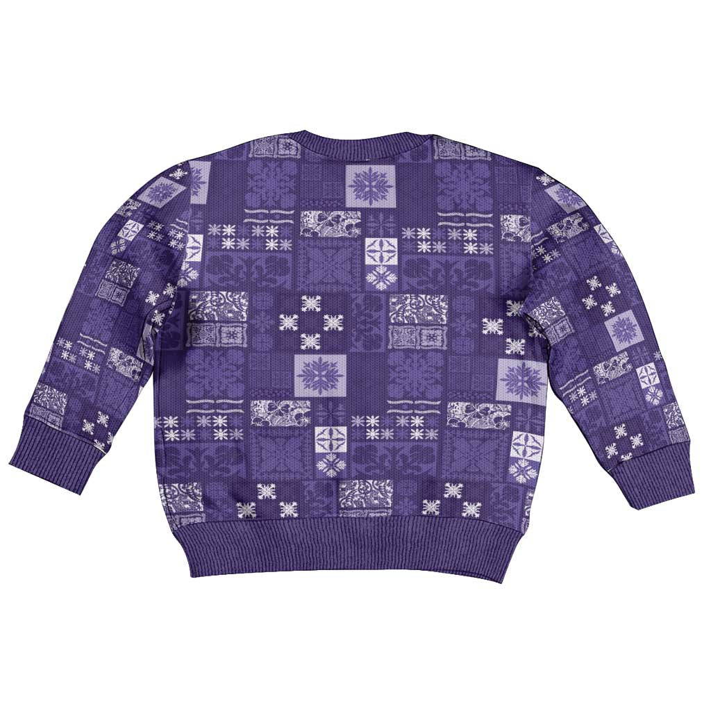 Vintage Hawaiian Quilting Patterns Kid Ugly Christmas Sweater Purple Style Tribal Fabric Patchwork LT9 - Polynesian Pride