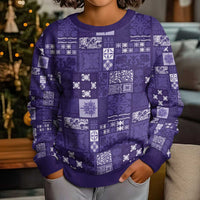 Vintage Hawaiian Quilting Patterns Kid Ugly Christmas Sweater Purple Style Tribal Fabric Patchwork LT9 - Polynesian Pride