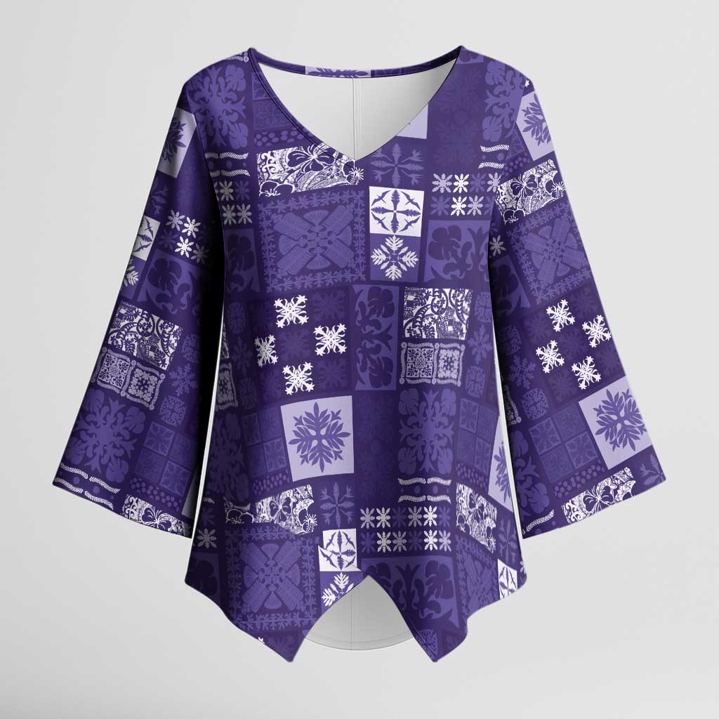 Vintage Hawaiian Quilting Patterns Kimono Sleeve Blouse Purple Style Tribal Fabric Patchwork LT9 Female Purple - Polynesian Pride