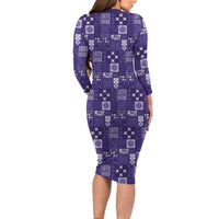 Vintage Hawaiian Quilting Patterns Long Sleeve Bodycon Dress Purple Style Tribal Fabric Patchwork LT9 - Polynesian Pride