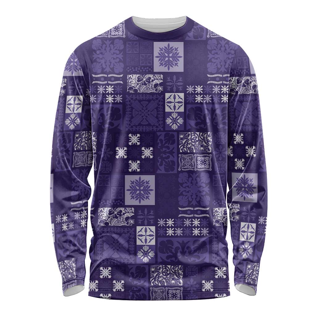 Vintage Hawaiian Quilting Patterns Long Sleeve Shirt Purple Style Tribal Fabric Patchwork LT9 Unisex Purple - Polynesian Pride