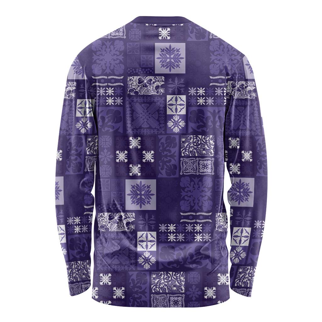 Vintage Hawaiian Quilting Patterns Long Sleeve Shirt Purple Style Tribal Fabric Patchwork LT9 - Polynesian Pride