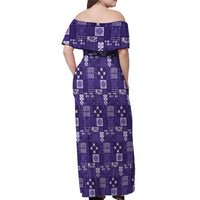 Vintage Hawaiian Quilting Patterns Off Shoulder Maxi Dress Purple Style Tribal Fabric Patchwork LT9 - Polynesian Pride