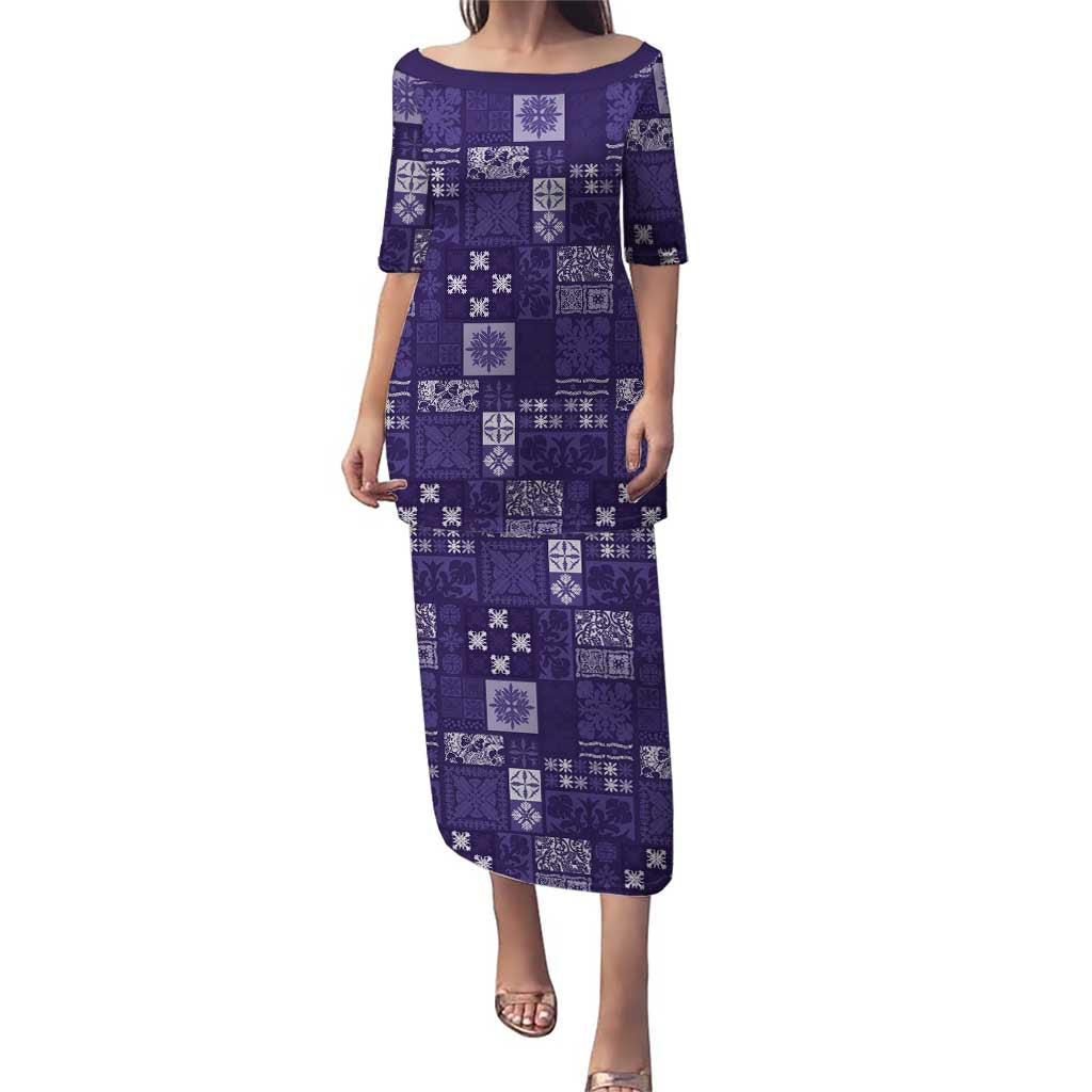 Vintage Hawaiian Quilting Patterns Puletasi Purple Style Tribal Fabric Patchwork LT9 Long Dress Purple - Polynesian Pride