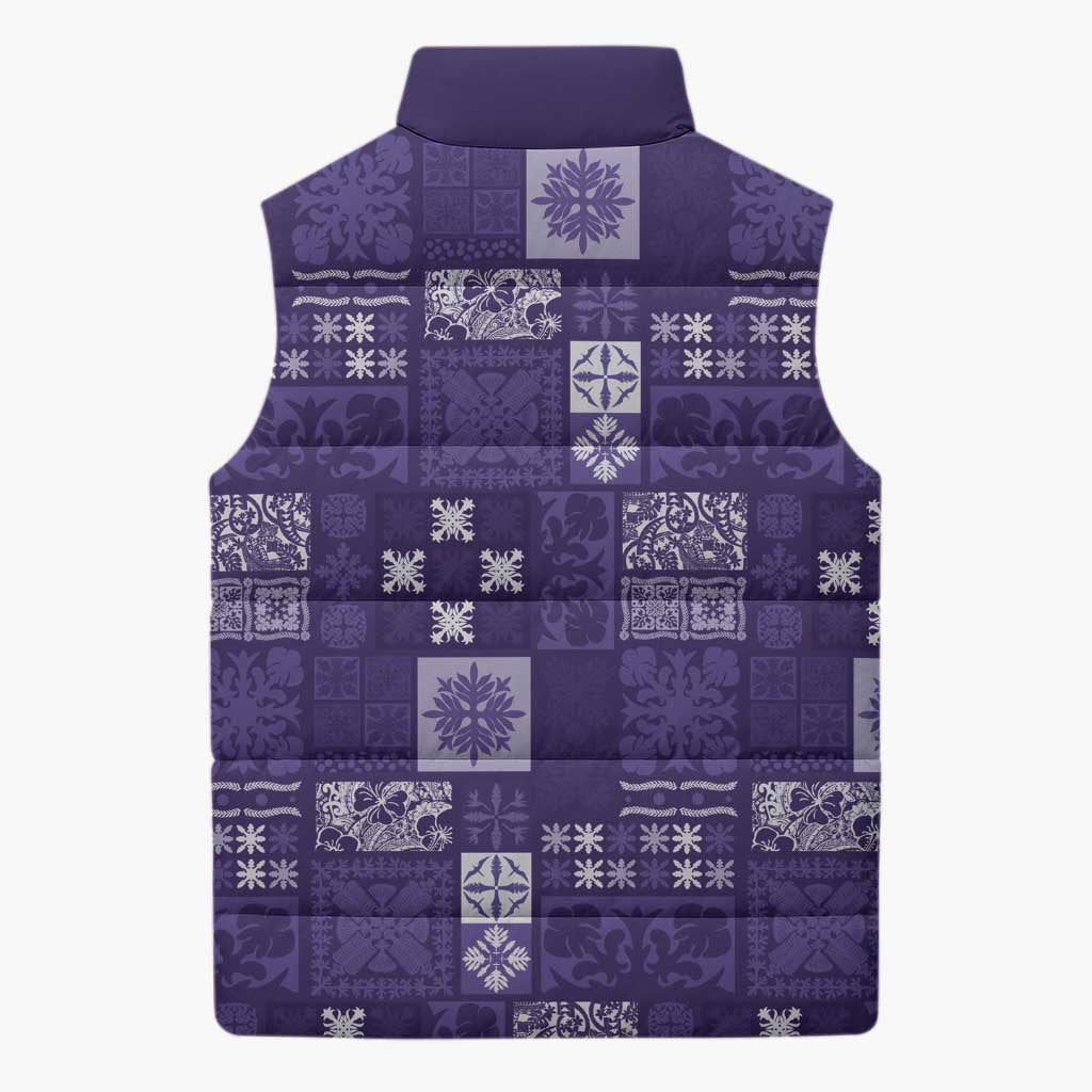Vintage Hawaiian Quilting Patterns Sleeveless Puffer Jacket Purple Style Tribal Fabric Patchwork LT9 - Polynesian Pride