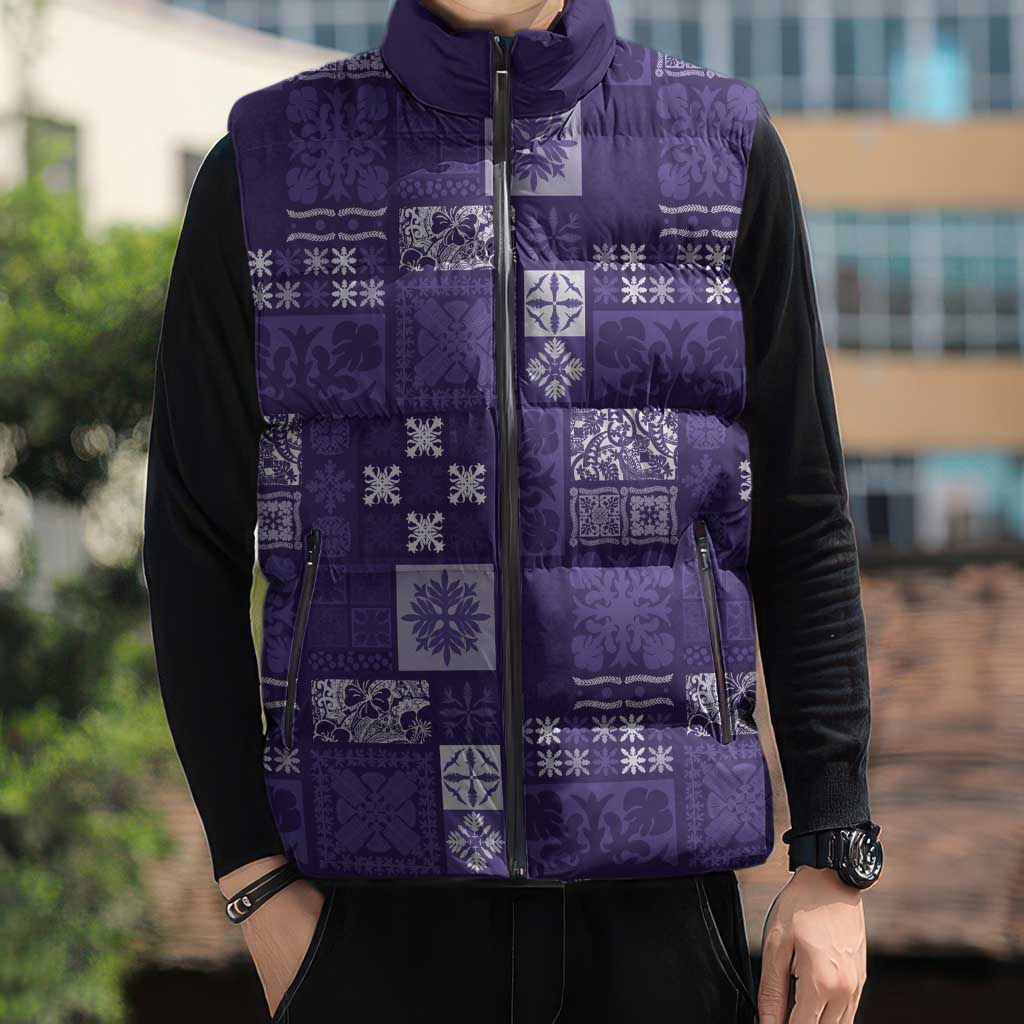 Vintage Hawaiian Quilting Patterns Sleeveless Puffer Jacket Purple Style Tribal Fabric Patchwork LT9 - Polynesian Pride