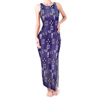 Vintage Hawaiian Quilting Patterns Tank Maxi Dress Purple Style Tribal Fabric Patchwork LT9 Women Purple - Polynesian Pride