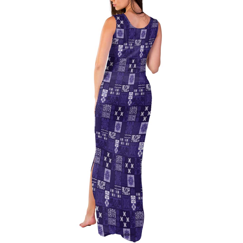 Vintage Hawaiian Quilting Patterns Tank Maxi Dress Purple Style Tribal Fabric Patchwork LT9 - Polynesian Pride
