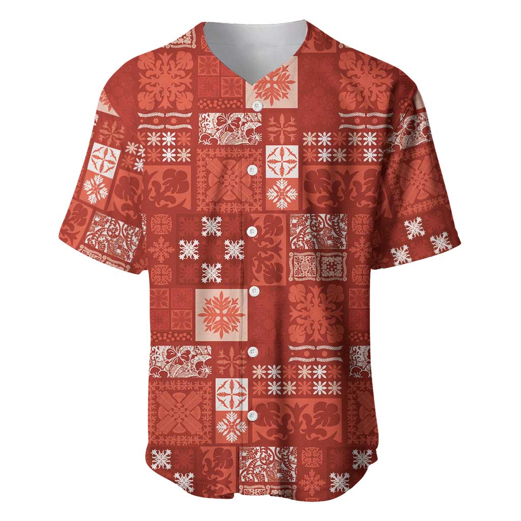 Vintage Hawaiian Quilting Patterns Baseball Jersey Red Style Tribal Fabric Patchwork LT9 Red - Polynesian Pride