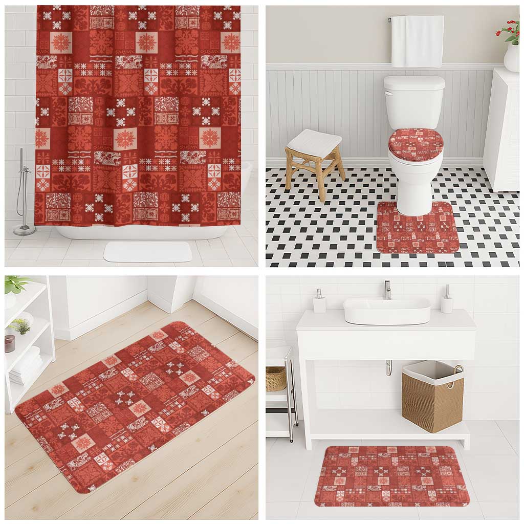 Vintage Hawaiian Quilting Patterns Bathroom Set Red Style Tribal Fabric Patchwork LT9 - Polynesian Pride