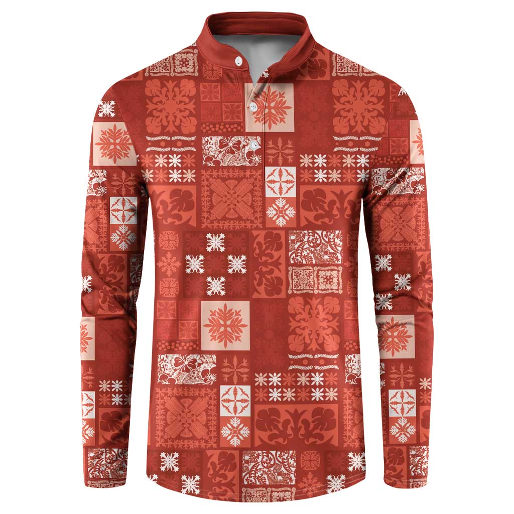 Vintage Hawaiian Quilting Patterns Button Sweatshirt Red Style Tribal Fabric Patchwork LT9 Red - Polynesian Pride