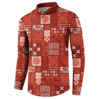 Vintage Hawaiian Quilting Patterns Button Sweatshirt Red Style Tribal Fabric Patchwork LT9 - Polynesian Pride
