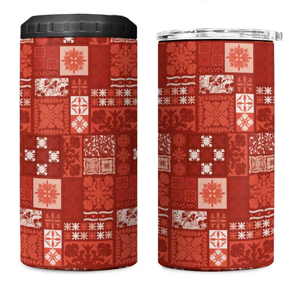 Vintage Hawaiian Quilting Patterns 4 in 1 Can Cooler Tumbler Red Style Tribal Fabric Patchwork LT9 One Size: 16 oz Red - Polynesian Pride