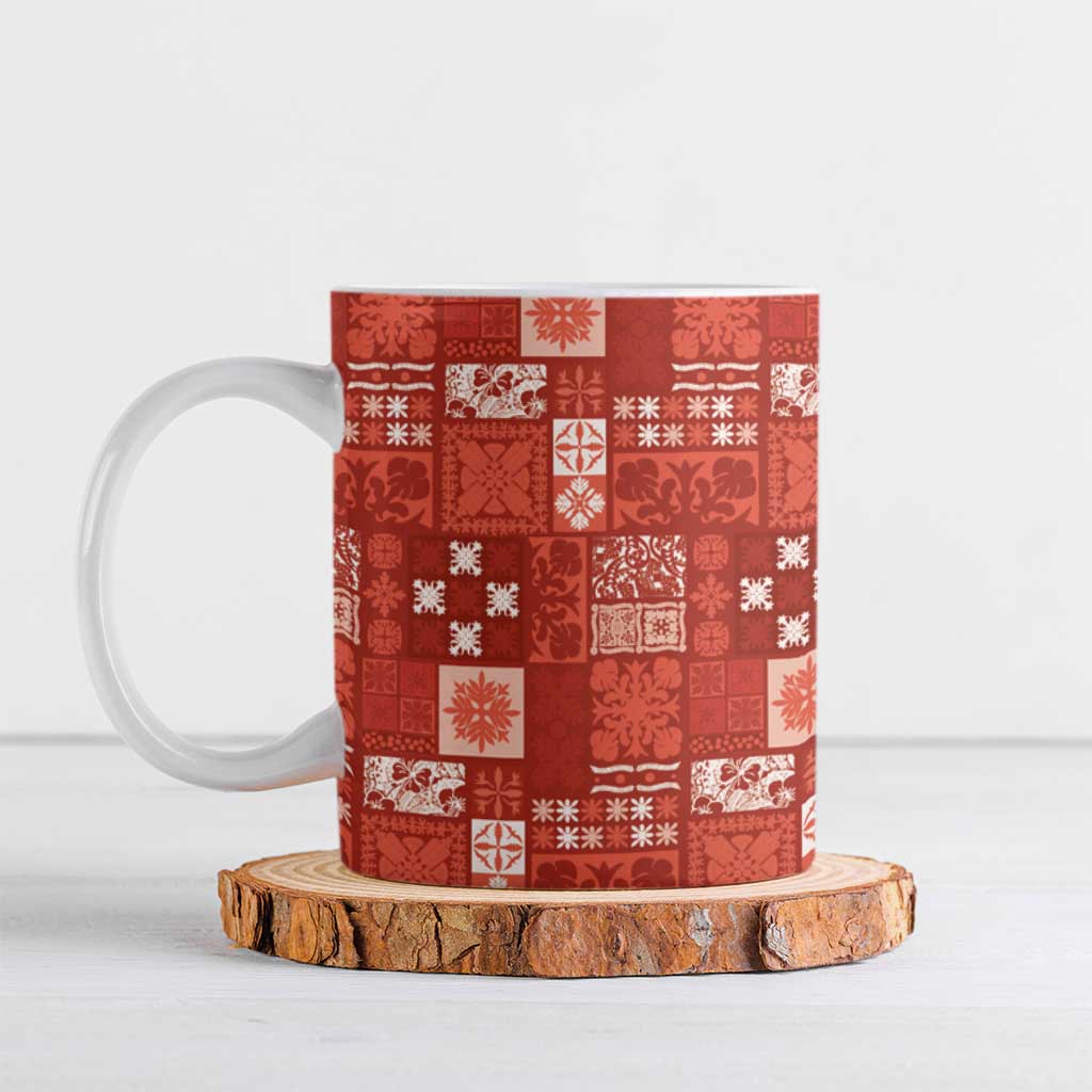Vintage Hawaiian Quilting Patterns Ceramic Mug Red Style Tribal Fabric Patchwork LT9 Red - Polynesian Pride