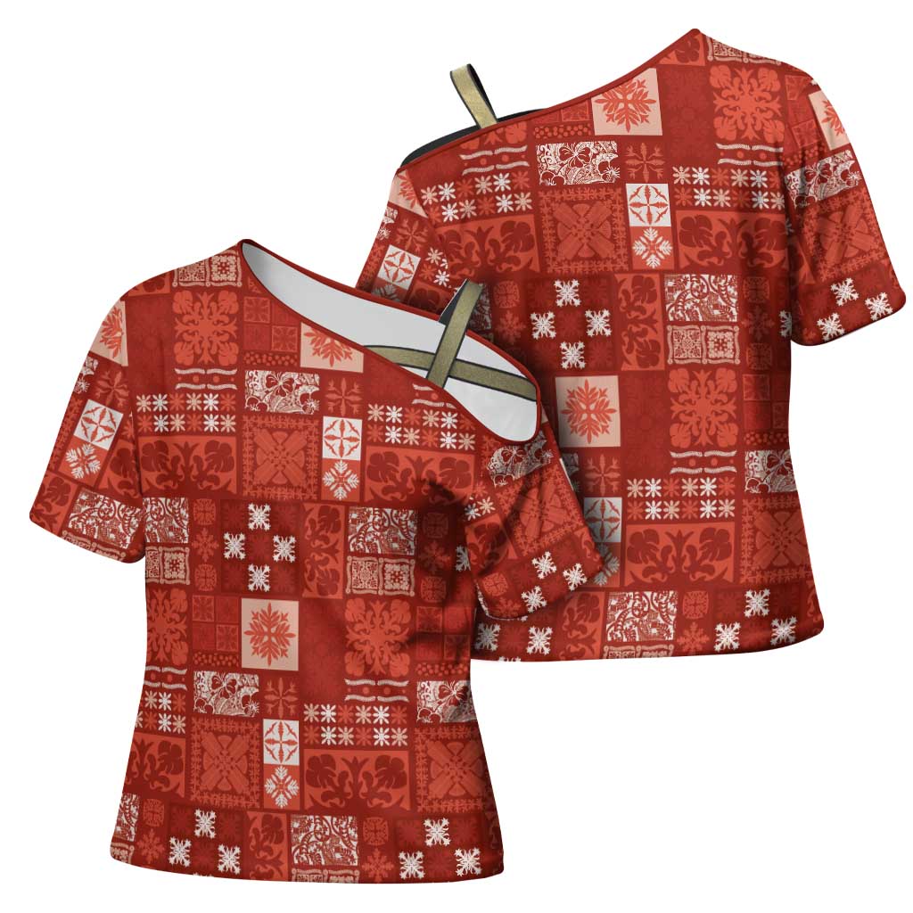 Vintage Hawaiian Quilting Patterns Cross Shoulder Shirt Red Style Tribal Fabric Patchwork LT9 - Polynesian Pride