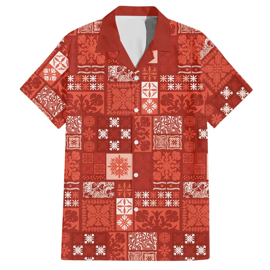 Vintage Hawaiian Quilting Patterns Hawaiian Shirt Red Style Tribal Fabric Patchwork LT9 Red - Polynesian Pride