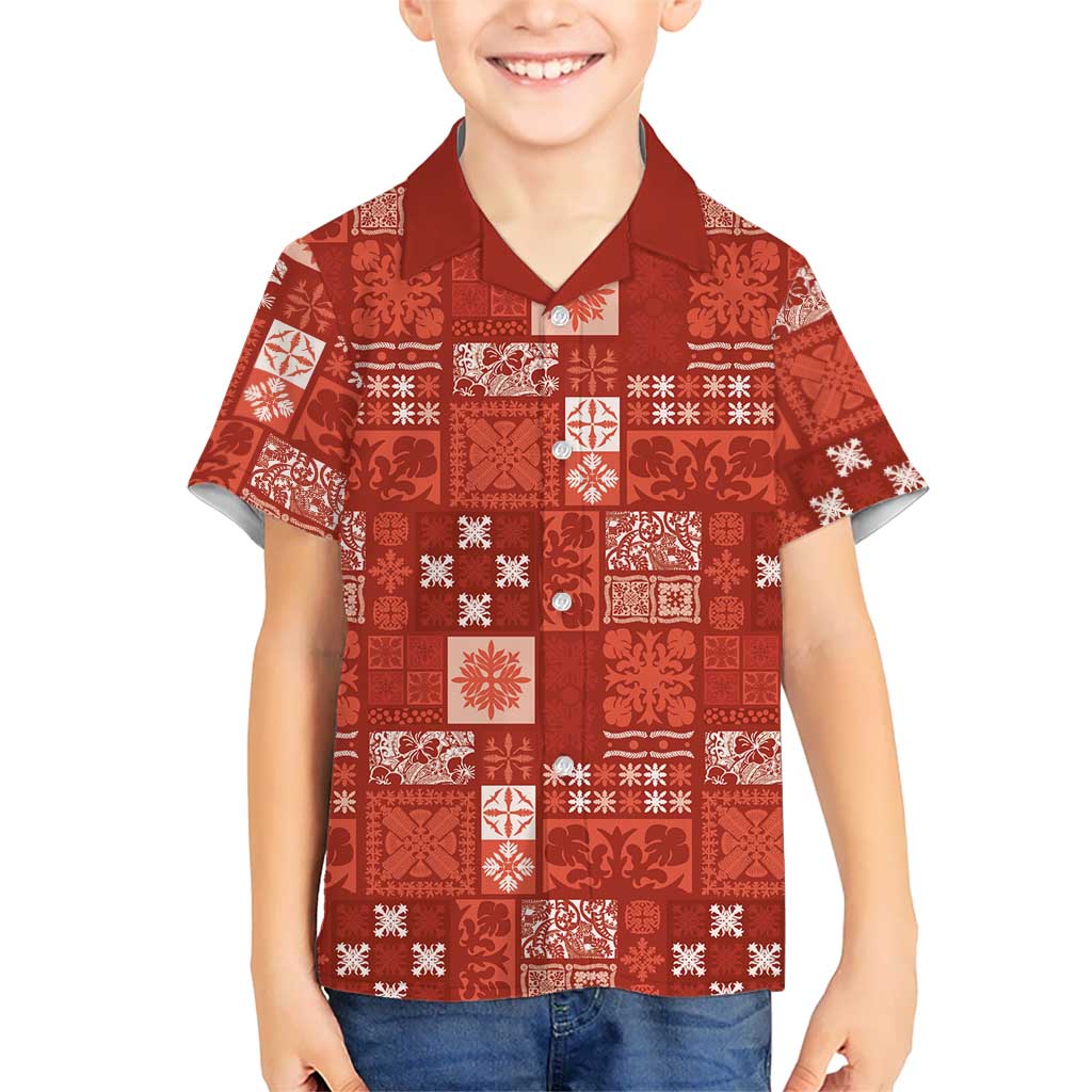 Vintage Hawaiian Quilting Patterns Hawaiian Shirt Red Style Tribal Fabric Patchwork LT9 - Polynesian Pride