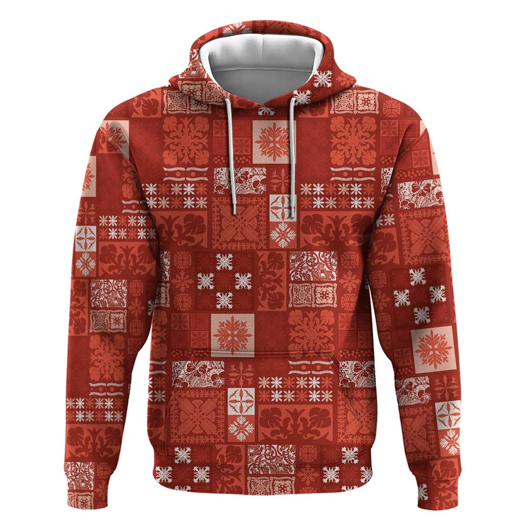 Vintage Hawaiian Quilting Patterns Hoodie Red Style Tribal Fabric Patchwork LT9 Pullover Hoodie Red - Polynesian Pride