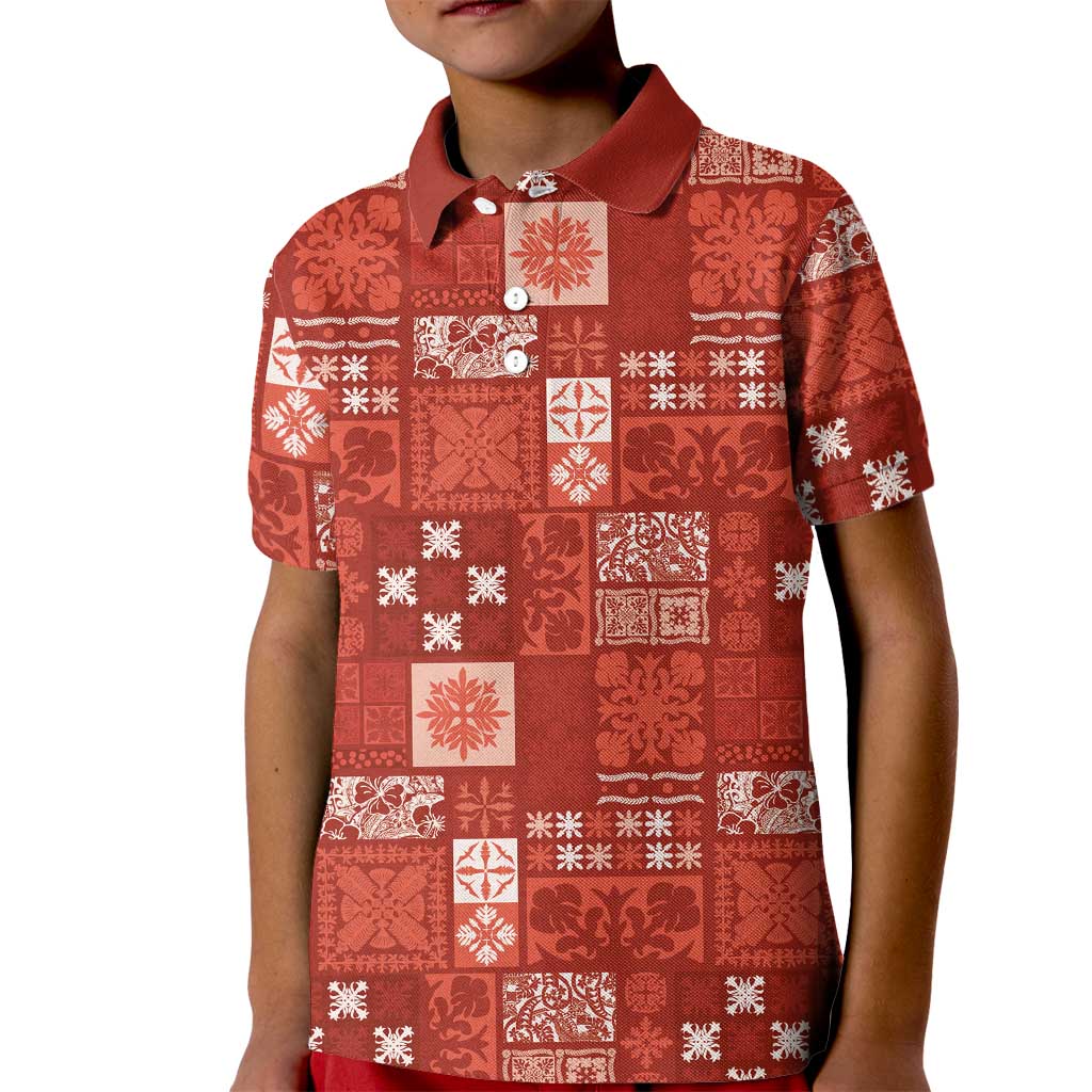 Vintage Hawaiian Quilting Patterns Kid Polo Shirt Red Style Tribal Fabric Patchwork LT9 Kid Red - Polynesian Pride