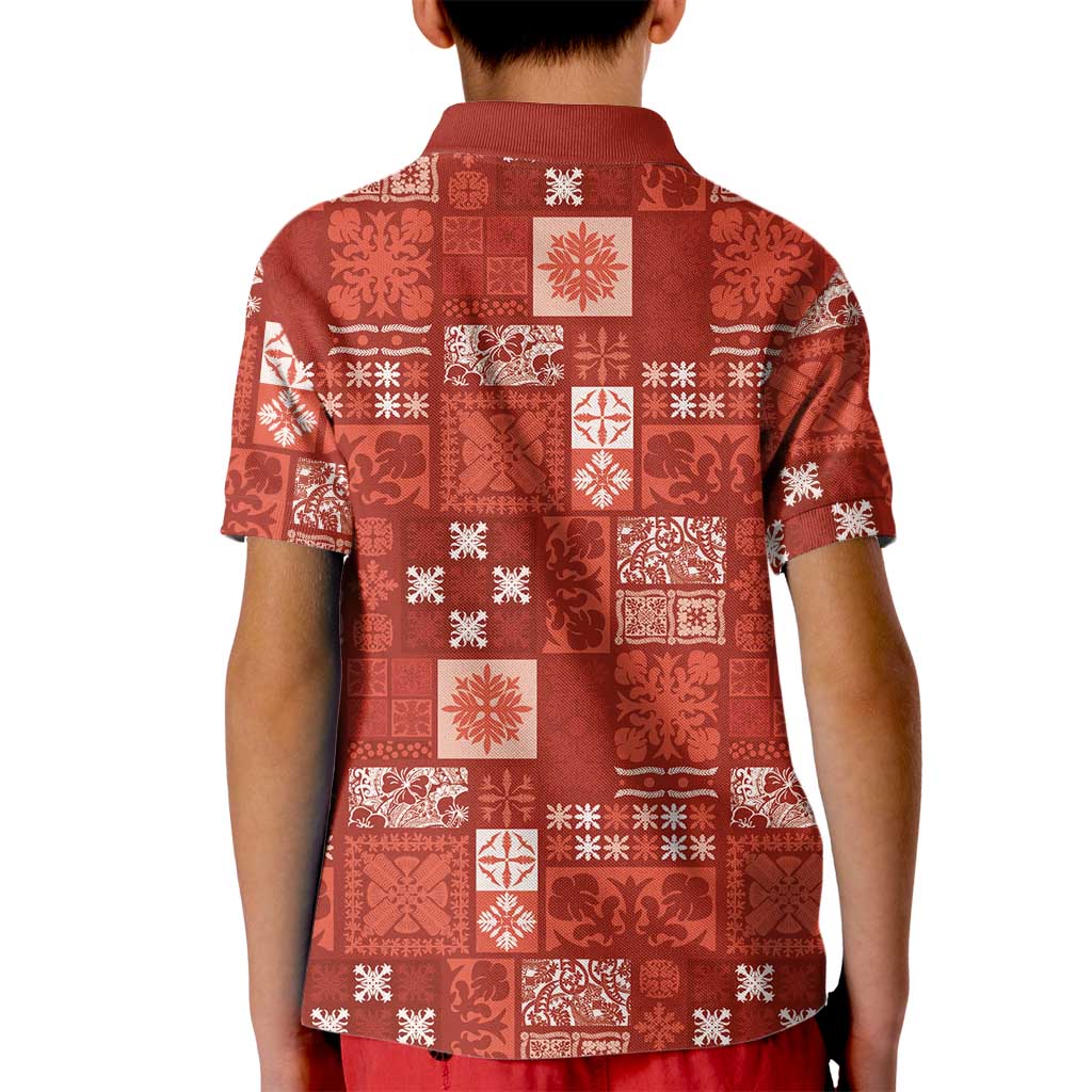 Vintage Hawaiian Quilting Patterns Kid Polo Shirt Red Style Tribal Fabric Patchwork LT9 - Polynesian Pride