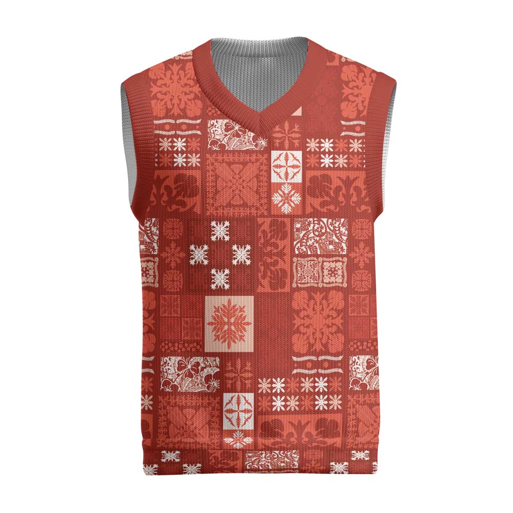 Vintage Hawaiian Quilting Patterns Christmas Knitted V-Neck Vest Red Style Tribal Fabric Patchwork LT9 Red - Polynesian Pride