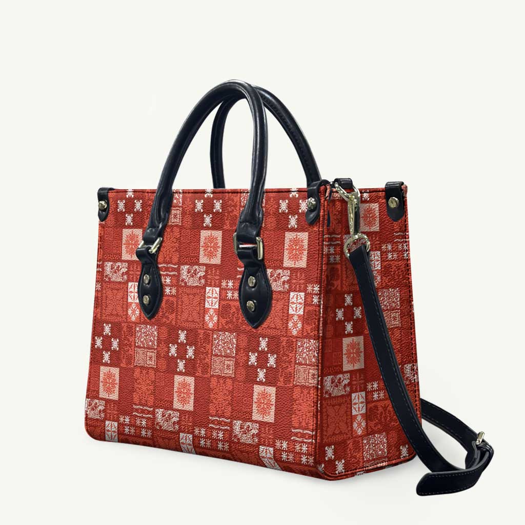 Vintage Hawaiian Quilting Patterns Leather Bag Red Style Tribal Fabric Patchwork LT9 Red - Polynesian Pride