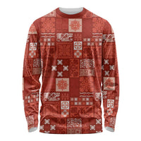 Vintage Hawaiian Quilting Patterns Long Sleeve Shirt Red Style Tribal Fabric Patchwork LT9 Unisex Red - Polynesian Pride