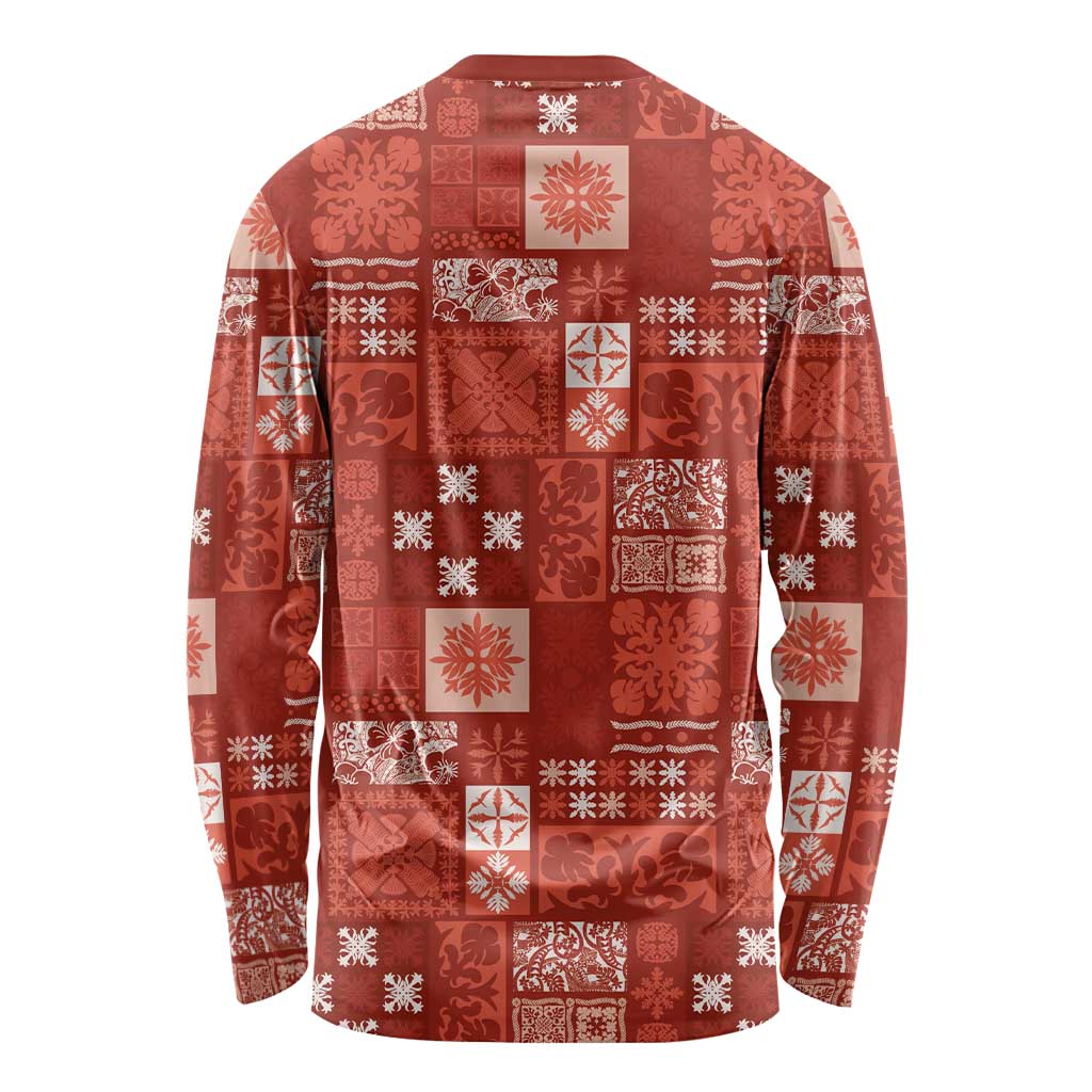 Vintage Hawaiian Quilting Patterns Long Sleeve Shirt Red Style Tribal Fabric Patchwork LT9 - Polynesian Pride