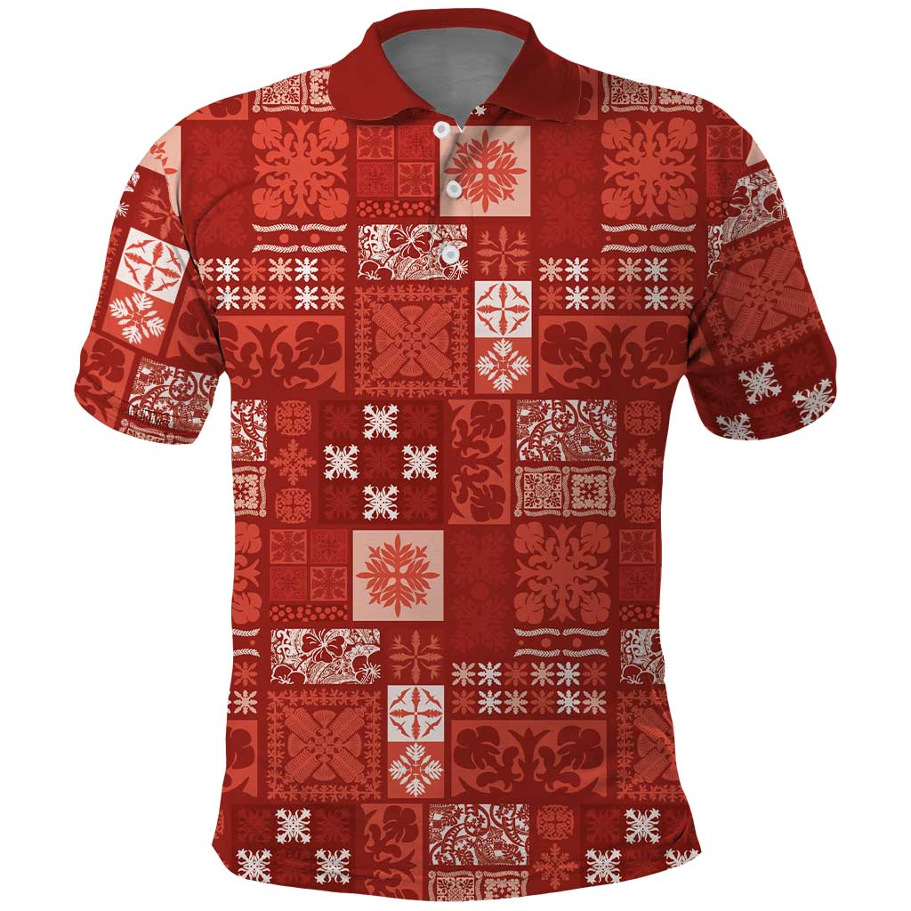 Vintage Hawaiian Quilting Patterns Polo Shirt Red Style Tribal Fabric Patchwork LT9 Red - Polynesian Pride