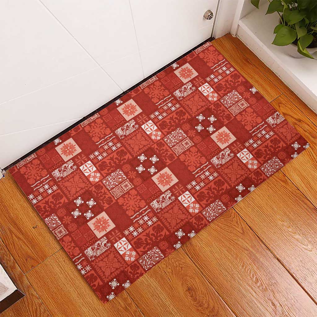 Vintage Hawaiian Quilting Patterns Rubber Doormat Red Style Tribal Fabric Patchwork LT9 - Polynesian Pride