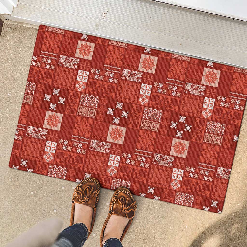 Vintage Hawaiian Quilting Patterns Rubber Doormat Red Style Tribal Fabric Patchwork LT9 - Polynesian Pride
