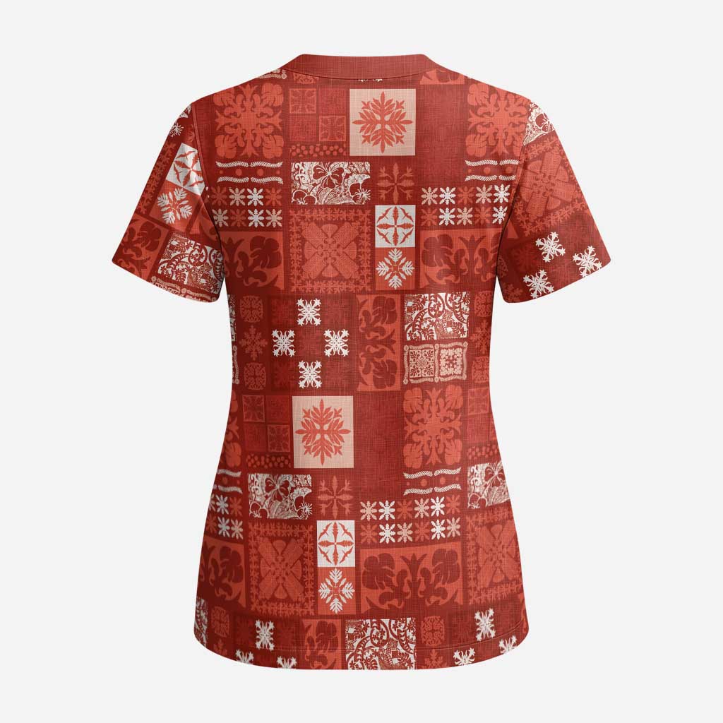 Vintage Hawaiian Quilting Patterns Scrub Top Red Style Tribal Fabric Patchwork LT9 - Polynesian Pride