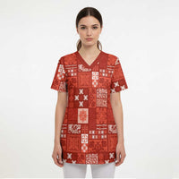 Vintage Hawaiian Quilting Patterns Scrub Top Red Style Tribal Fabric Patchwork LT9 - Polynesian Pride