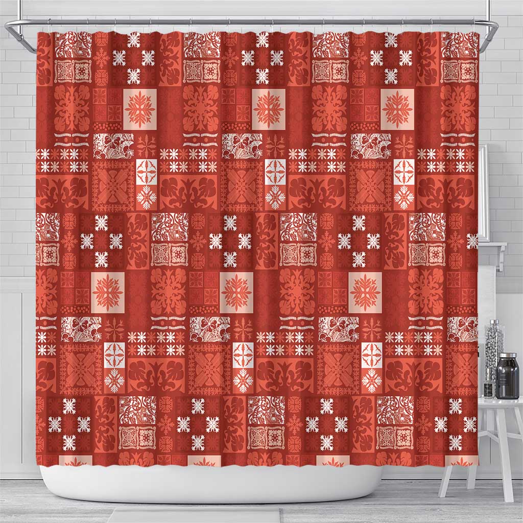 Vintage Hawaiian Quilting Patterns Shower Curtain Red Style Tribal Fabric Patchwork LT9 - Polynesian Pride