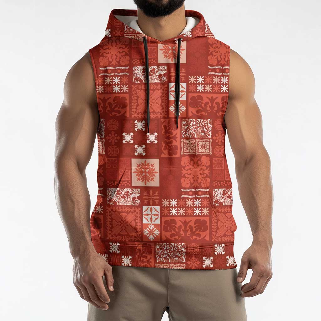 Vintage Hawaiian Quilting Patterns Sleeveless Hoodie Red Style Tribal Fabric Patchwork LT9 - Polynesian Pride