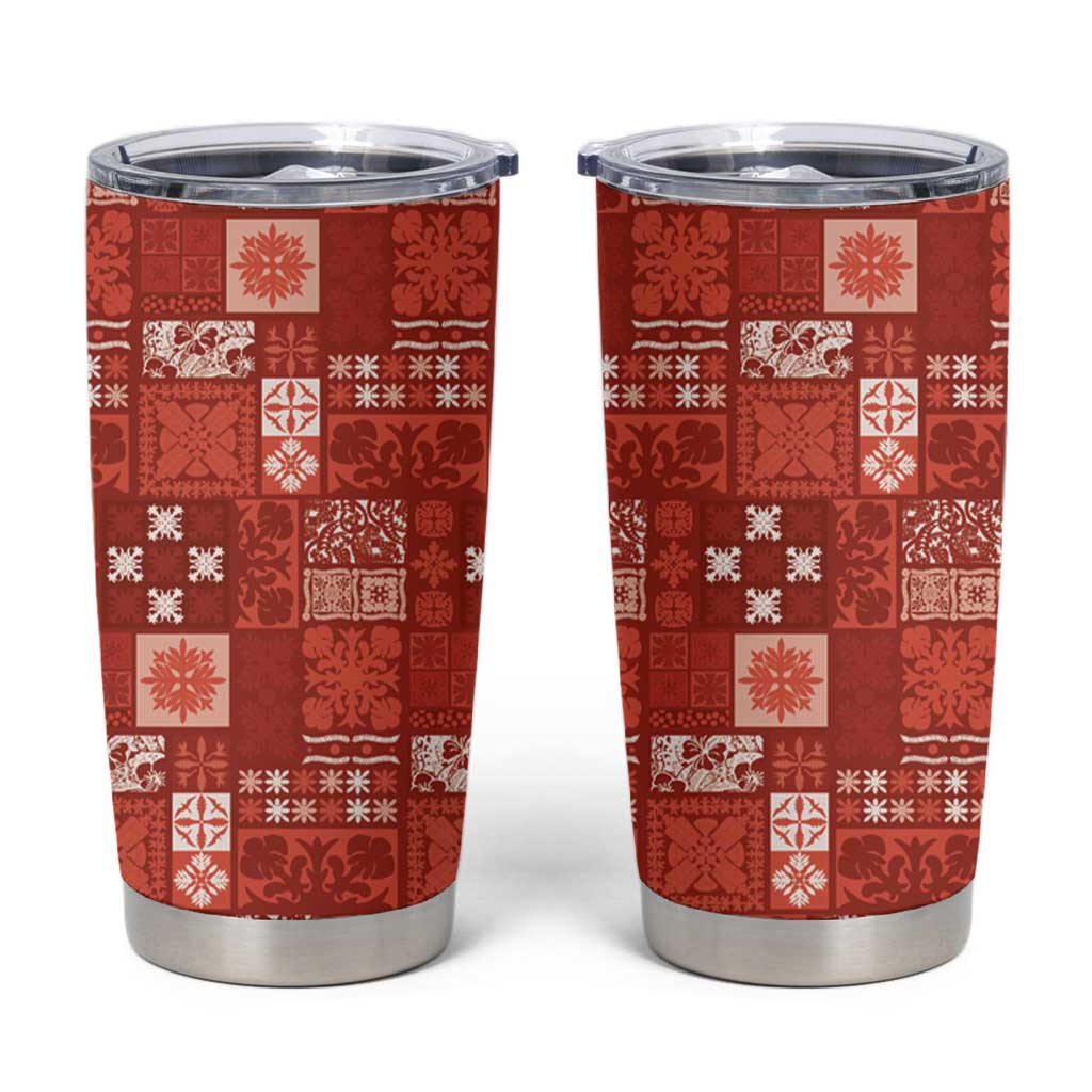 Vintage Hawaiian Quilting Patterns Tumbler Cup Red Style Tribal Fabric Patchwork LT9 Red - Polynesian Pride