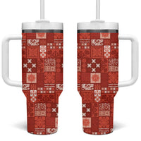 Vintage Hawaiian Quilting Patterns Tumbler With Handle Red Style Tribal Fabric Patchwork LT9 One Size: 40 oz Red - Polynesian Pride