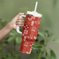 Vintage Hawaiian Quilting Patterns Tumbler With Handle Red Style Tribal Fabric Patchwork LT9 - Polynesian Pride