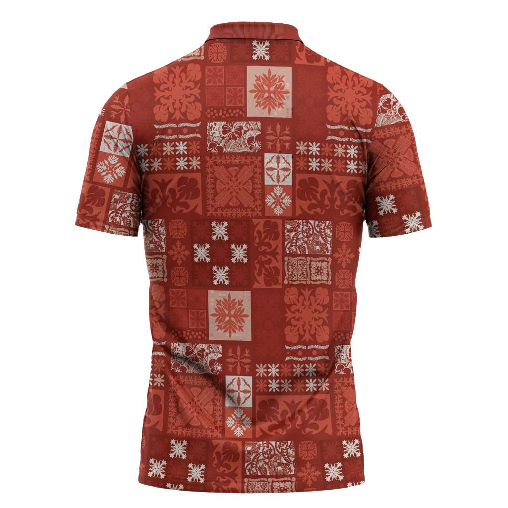 Vintage Hawaiian Quilting Patterns Zipper Polo Shirt Red Style Tribal Fabric Patchwork LT9 - Polynesian Pride