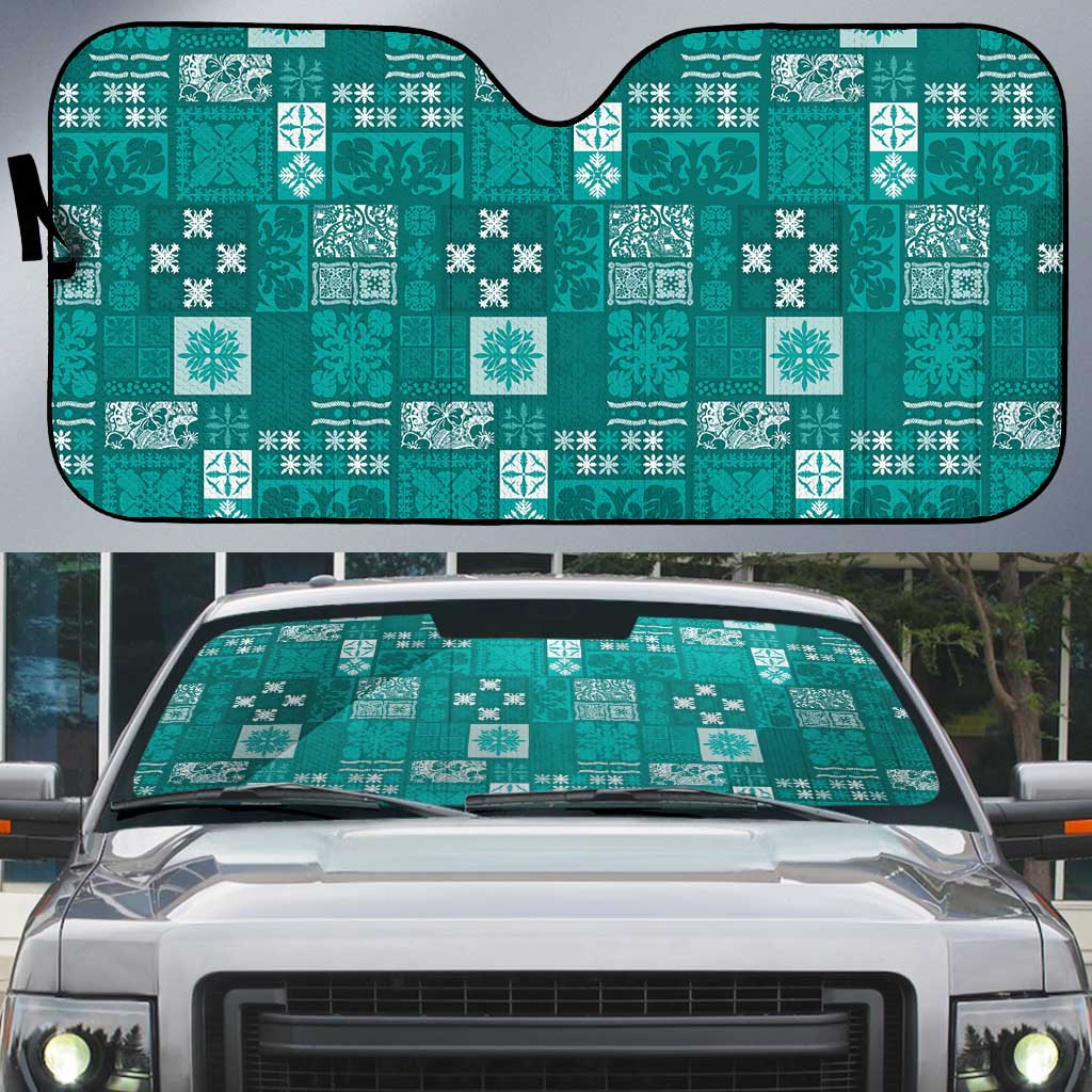 Vintage Hawaiian Quilting Patterns Auto Sun Shade Turquoise Style Tribal Fabric Patchwork LT9 Turquoise - Polynesian Pride