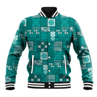 Vintage Hawaiian Quilting Patterns Baseball Jacket Turquoise Style Tribal Fabric Patchwork LT9 Unisex Turquoise - Polynesian Pride